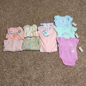 Girls 0-3M Bundle Footies & Bodysuits - Pink, Yellow, Mint, Purple